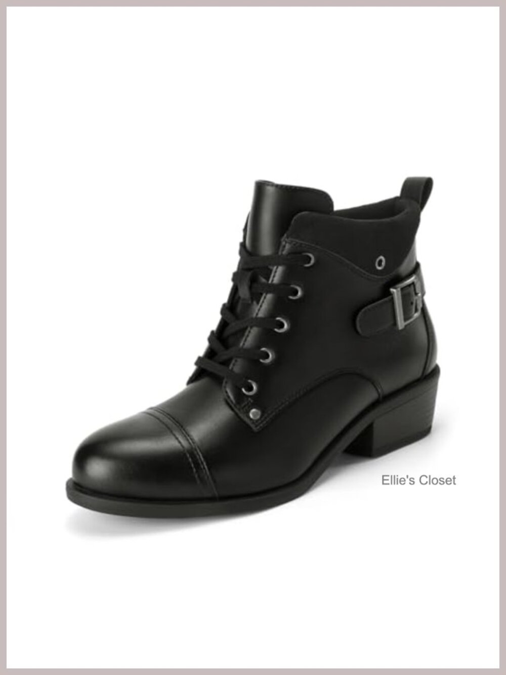 Chunky Low Heel Ankle Boots Round Toe Lace Up Booties Side Zipper